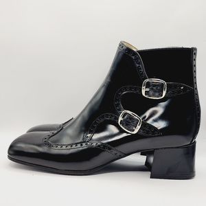 Free Lance Ankle Boots Paris Bike Double Buckle Leather 39.5 retro Black